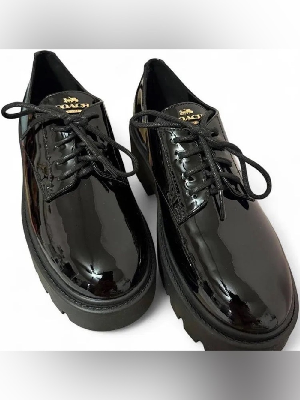 Coach Chunky Platform Derby Shoes Patent Leather 8.5